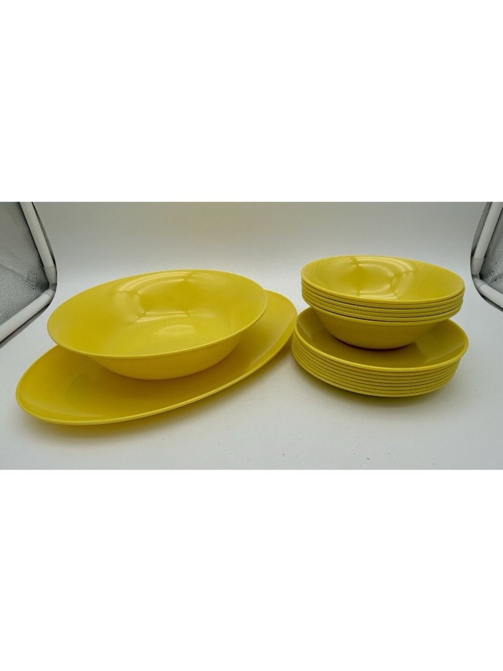 16 Pc. Vintage Yellow Texas Ware-Platter A18, Bowl A17, (6) Bowls A2, (8) Plates